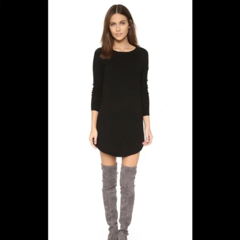 360 Sweater Women Wool Cashmere Mini Sweater Dress Tunic Sz S Black Luxe Minimal